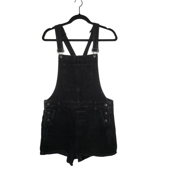 Madewell Denim - Madewell Adirondack Black Overall Shorts Womens Size Medium
